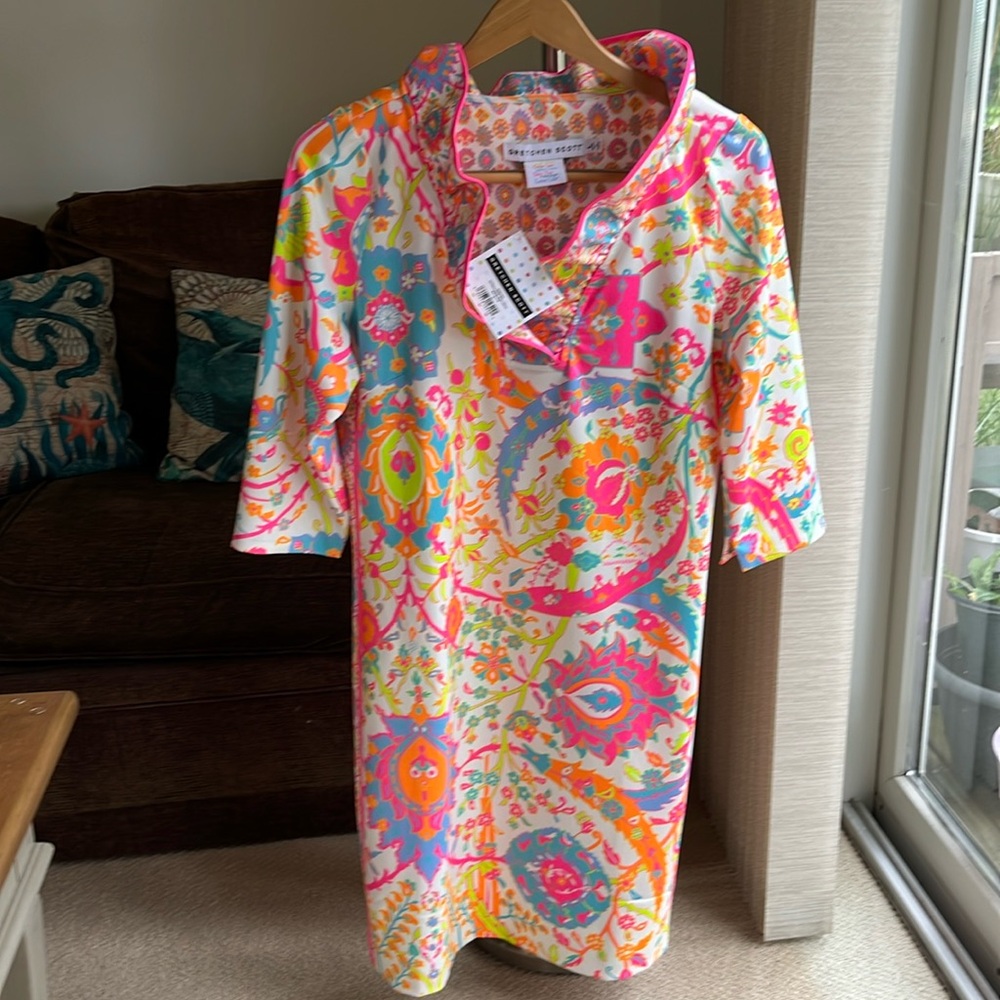 Gretchen Scott Ruffneck Dress- Magic Carpet print .NWT - brand new with tag. (L)